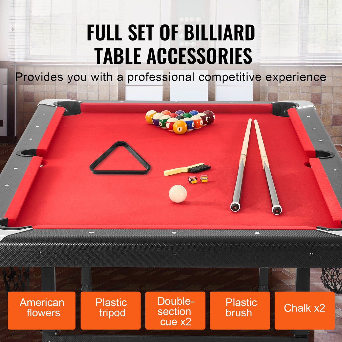 VEVOR Table De Billard 213,4 Cm En Tissu Rouge Pour Salle De Jeux Familiale