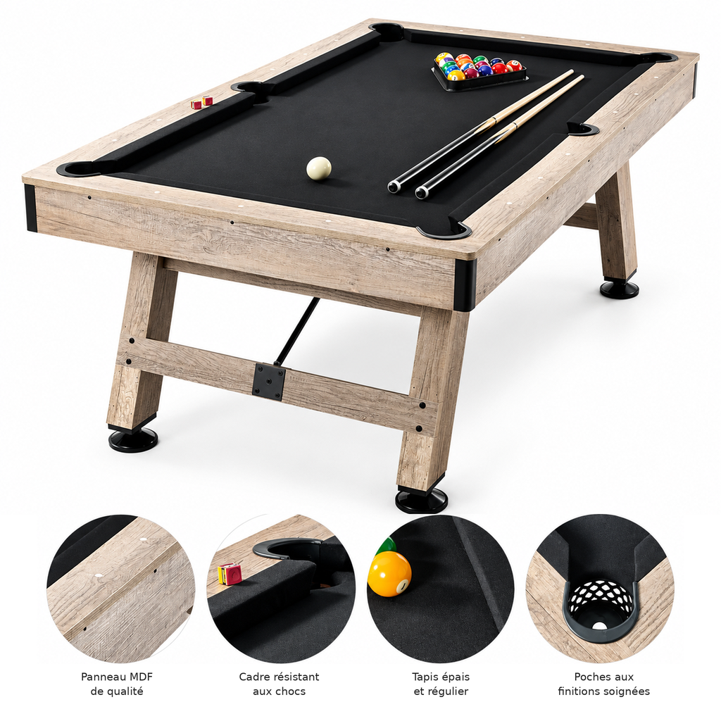 VEVOR - Billard Américain 213 cm – Bois Clair & Tapis Noir