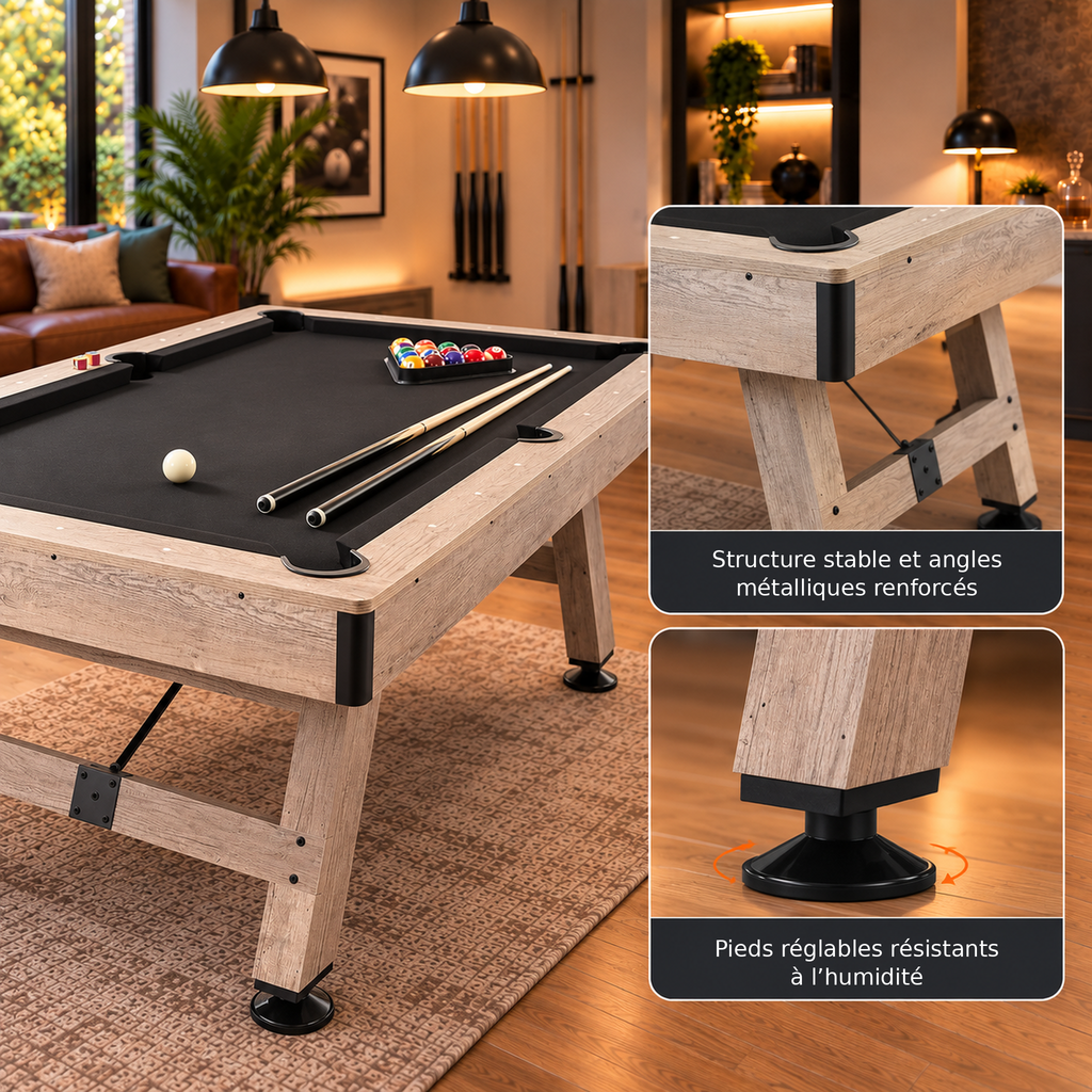 VEVOR - Billard Américain 213 cm – Bois Clair & Tapis Noir