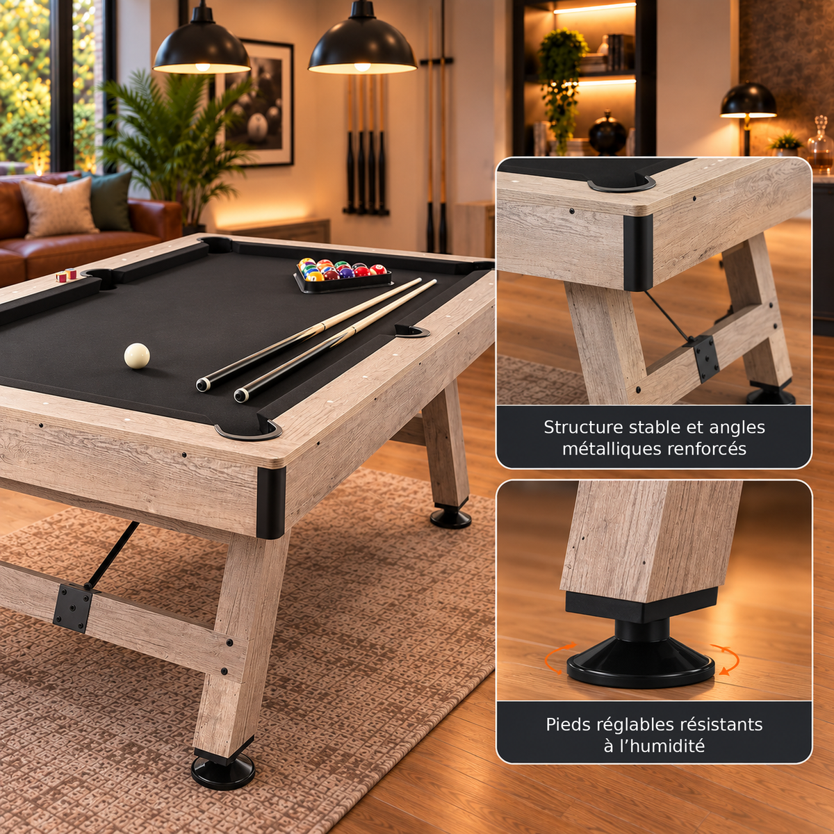 VEVOR - Billard Américain 213 cm – Bois Clair & Tapis Noir