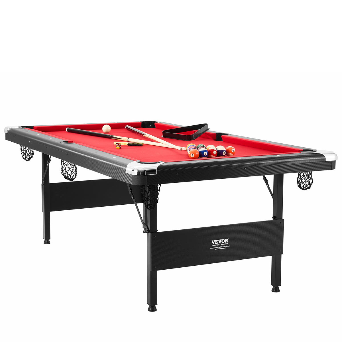 VEVOR Table De Billard 213,4 Cm En Tissu Rouge Pour Salle De Jeux Familiale